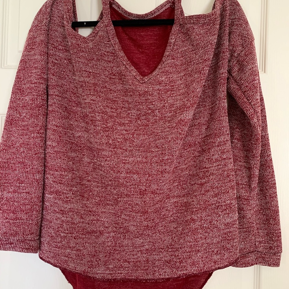 V Neck Cut Out Cold Open Shoulder Knitted Sweater